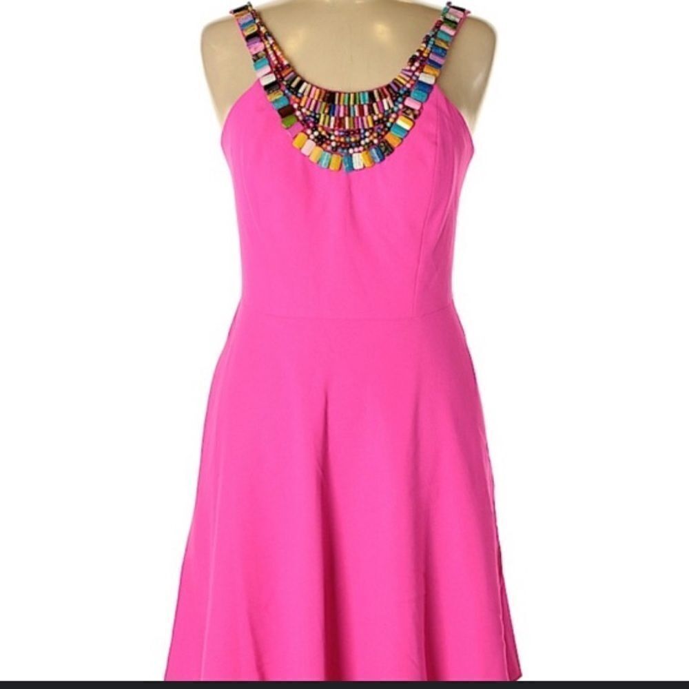 Gianni Bini hot pink mini dress 2 beaded multicolor stones